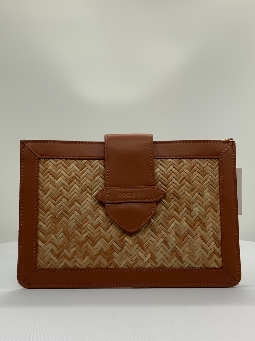 Poolside Brown Leather & Natural Woven Clutch